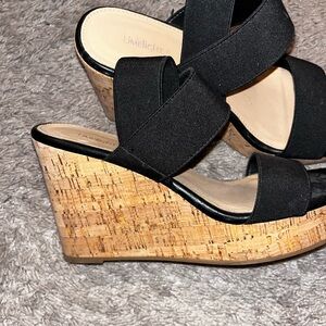 Limelight Black and Tan Wedge Sandals